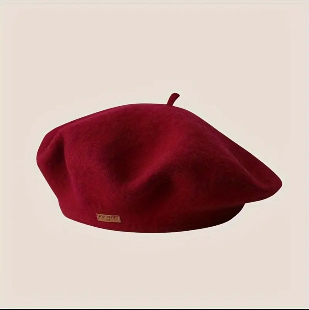 Burgundy Wool Beret with Satin Lining